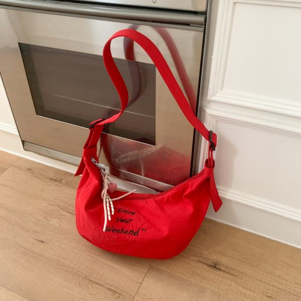 Korean-Style Casual Dumpling Bag - 2025 Fashion Letter Embroidery Saddle Bag, Versatile Minimalist Elegant Shoulder Bag