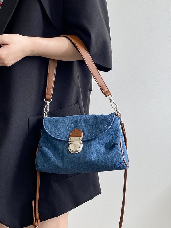 Korean Style Denim Retro Lock Clutch Underarm Bag - Casual Street Shoulder Crossbody Small Bag for Women