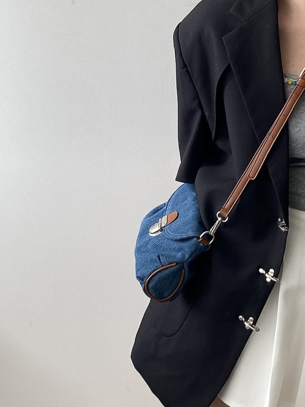 Korean Style Denim Retro Lock Clutch Underarm Bag - Casual Street Shoulder Crossbody Small Bag for Women