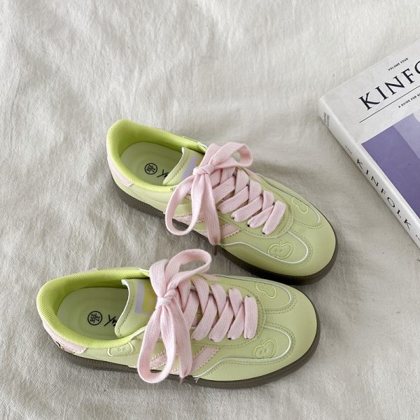 Korean Style Green Apple Training Shoes for Women - 2025 Casual White Sneakers, Versatile A-Gan Board Shoes