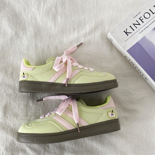 Korean Style Green Apple Training Shoes for Women - 2025 Casual White Sneakers, Versatile A-Gan Board Shoes