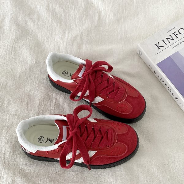 Korean Style Green Apple Training Shoes for Women - 2025 Casual White Sneakers, Versatile A-Gan Board Shoes