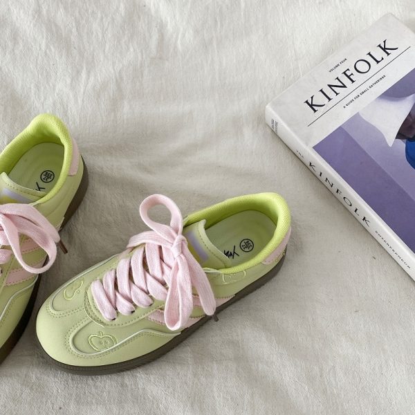 Korean Style Green Apple Training Shoes for Women - 2025 Casual White Sneakers, Versatile A-Gan Board Shoes
