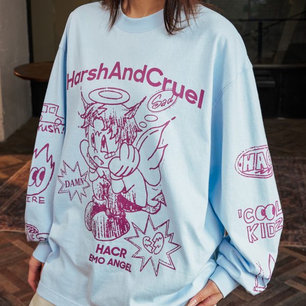Korean Style Hand-Drawn Graffiti Long Sleeve T-Shirt for Couples, Loose Fit, Lazy Wind Angel Elf Design