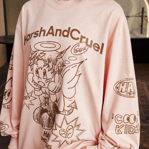 Korean Style Hand-Drawn Graffiti Long Sleeve T-Shirt for Couples, Loose Fit, Lazy Wind Angel Elf Design