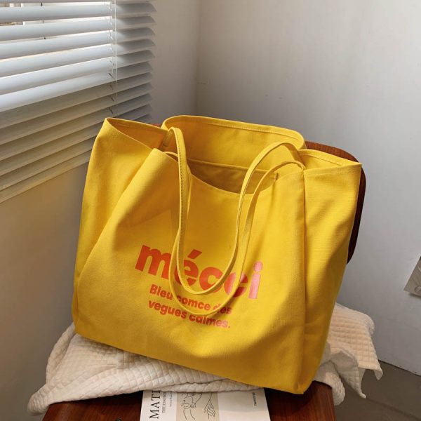 Korean Style Harajuku Canvas Tote Bag for Women, 2025 Large Capacity Simple Japanese Design, Versatile Shoulder Bag