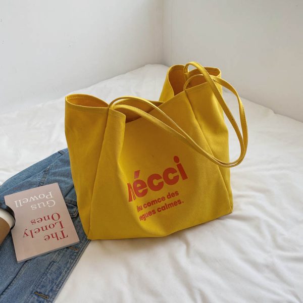 Korean Style Harajuku Canvas Tote Bag for Women, 2025 Large Capacity Simple Japanese Design, Versatile Shoulder Bag