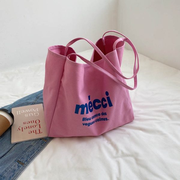 Korean Style Harajuku Canvas Tote Bag for Women, 2025 Large Capacity Simple Japanese Design, Versatile Shoulder Bag