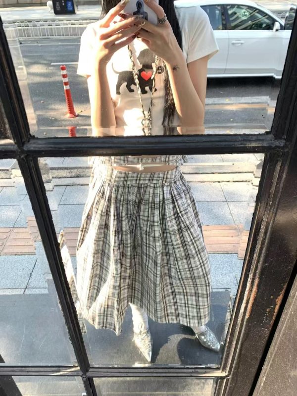 Korean Style Heart Dog Print Short Sleeve T-Shirt for Women - 2025 Summer American Retro Slim Fit Fashion Top
