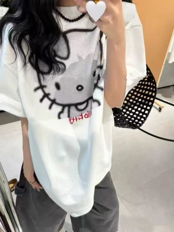 Korean Style Hello Kitty Cartoon Printed Short Sleeve T-Shirt for Women - Loose Fit, Versatile, Age-Reducing Top