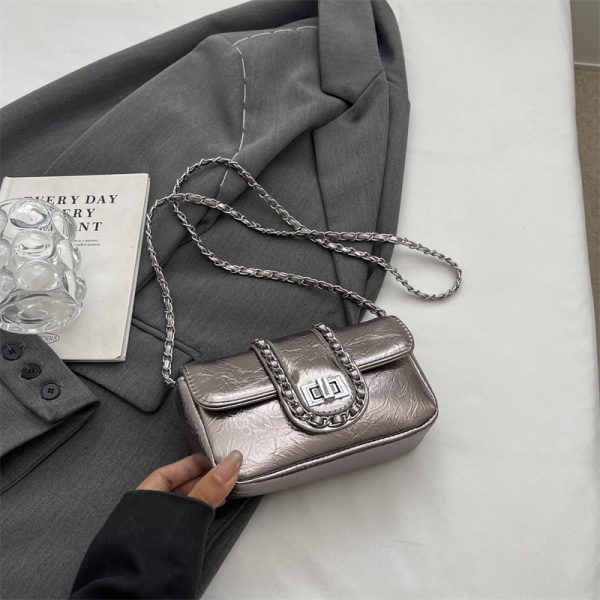 Korean Style High-End Silver Handbag for Women - Laser Cut Small Square Crossbody Bag with Chain Shoulder Strap, Spring/Summer 2025