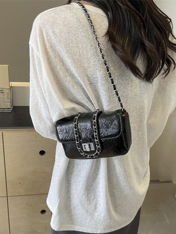 Korean Style High-End Silver Handbag for Women - Laser Cut Small Square Crossbody Bag with Chain Shoulder Strap, Spring/Summer 2025