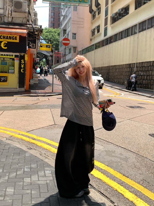 Korean Style High-End Striped Color-Blocking Long Sleeve Top for Women, Slim Fit Sun Protection Shirt for Summer