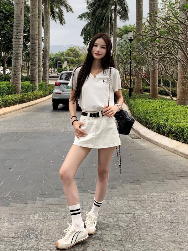 Korean Style High Waist White A-Line Denim Skirt Shorts for Women - Slimming, Versatile Summer Fashion with Pockets