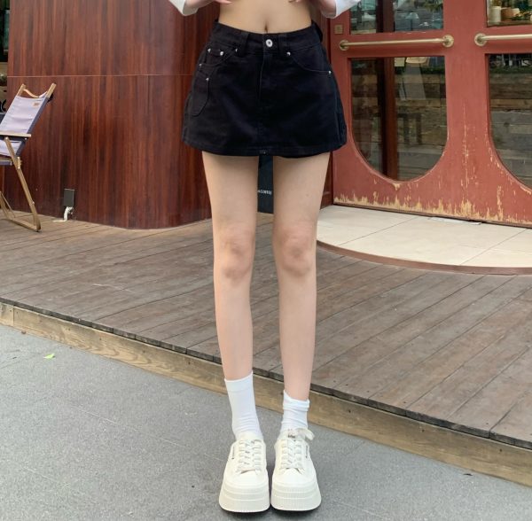 Korean Style High Waist White A-Line Denim Skirt Shorts for Women - Slimming, Versatile Summer Fashion with Pockets