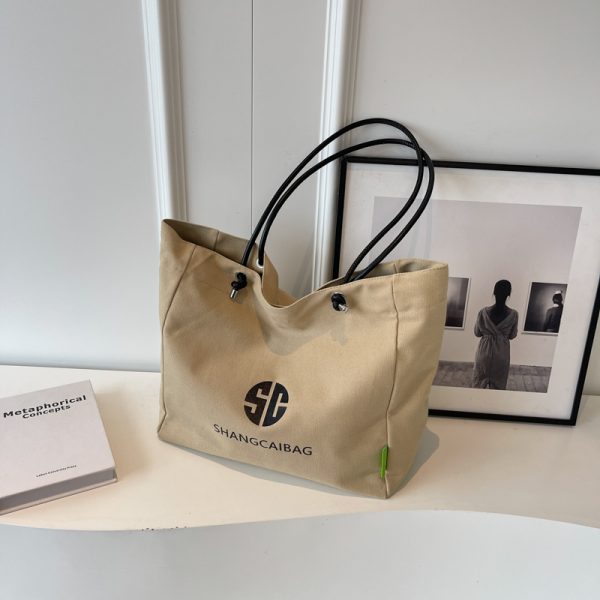 Korean Style Large Capacity Canvas Tote Bag for Women - Fashionable Portable Shopping & Casual Commuting Shoulder Bag