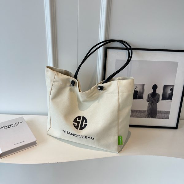 Korean Style Large Capacity Canvas Tote Bag for Women - Fashionable Portable Shopping & Casual Commuting Shoulder Bag