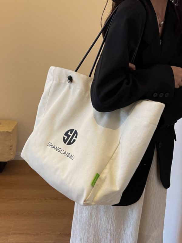 Korean Style Large Capacity Canvas Tote Bag for Women - Fashionable Portable Shopping & Casual Commuting Shoulder Bag