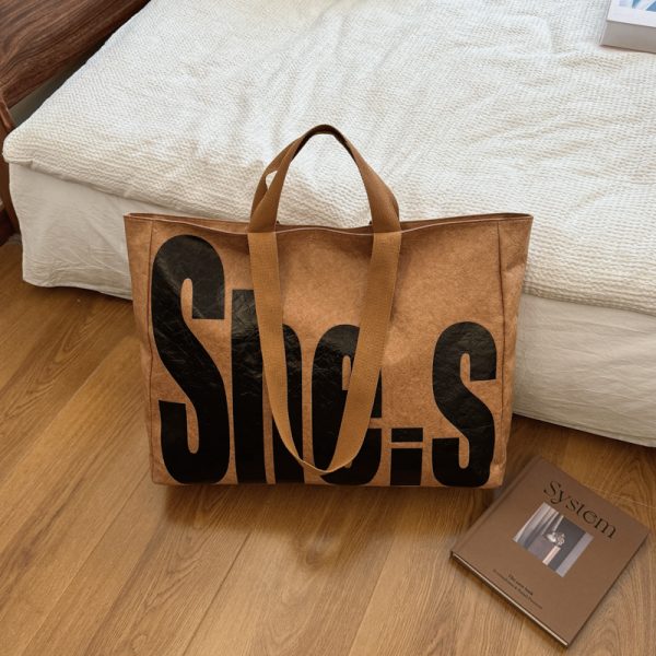 Korean-Style Large-Capacity Tote Bag for Women - 2025 Autumn Winter Literary Letter Print Shoulder Bag, Versatile Fashion Accessory