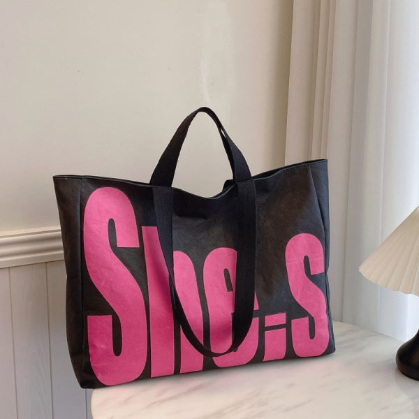 Korean-Style Large-Capacity Tote Bag for Women - 2025 Autumn Winter Literary Letter Print Shoulder Bag, Versatile Fashion Accessory