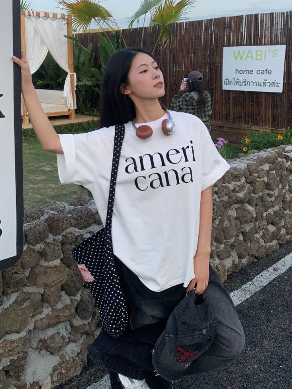 Korean Style Loose Casual Short Sleeve T-Shirt for Women with American Letter Print - Summer Round Neck Couple Top