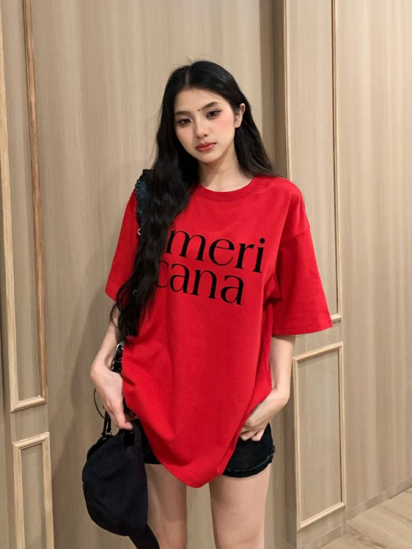Korean Style Loose Casual Short Sleeve T-Shirt for Women with American Letter Print - Summer Round Neck Couple Top