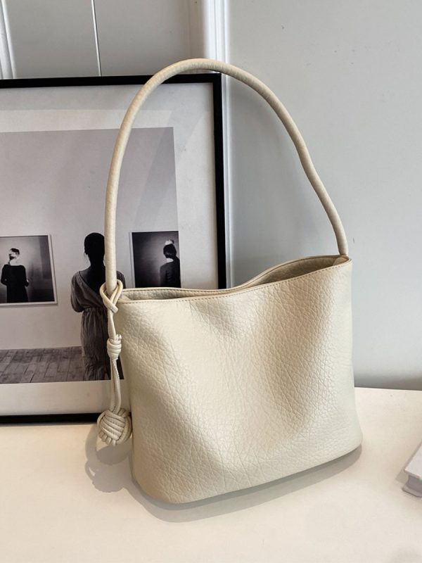 Korean-Style Minimalist Large-Capacity Tote Bag for Women, 2025 Trendy Lychee Pattern Underarm Handbag