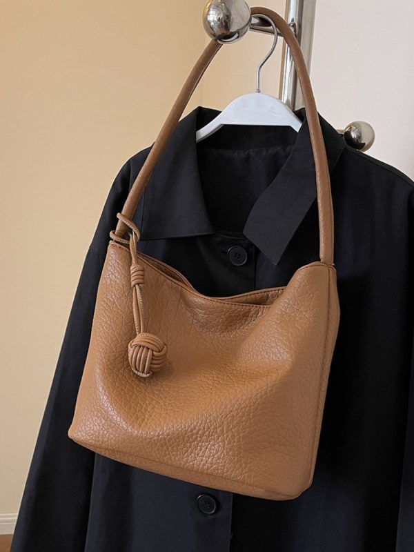 Korean-Style Minimalist Large-Capacity Tote Bag for Women, 2025 Trendy Lychee Pattern Underarm Handbag