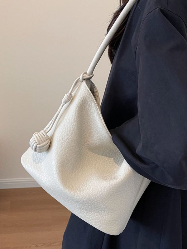 Korean-Style Minimalist Large-Capacity Tote Bag for Women, 2025 Trendy Lychee Pattern Underarm Handbag