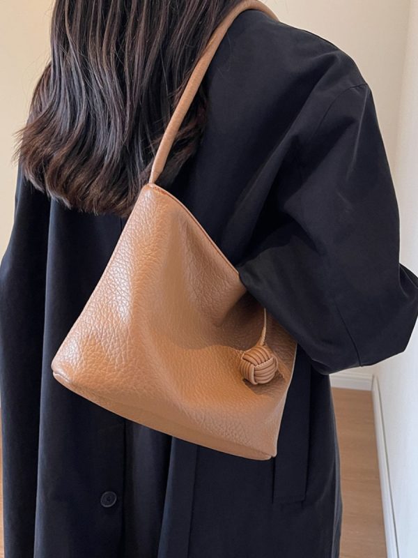 Korean-Style Minimalist Large-Capacity Tote Bag for Women, 2025 Trendy Lychee Pattern Underarm Handbag