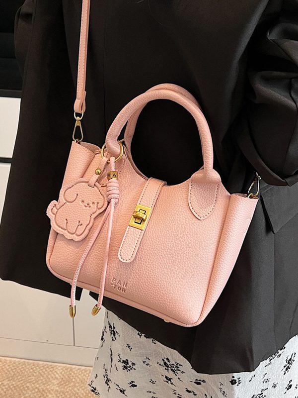 Korean-Style Minimalist Lychee Texture Handbag for Women - Versatile Small Crossbody Bucket Bag, 2025 Spring Collection