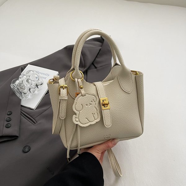 Korean-Style Minimalist Lychee Texture Handbag for Women - Versatile Small Crossbody Bucket Bag, 2025 Spring Collection