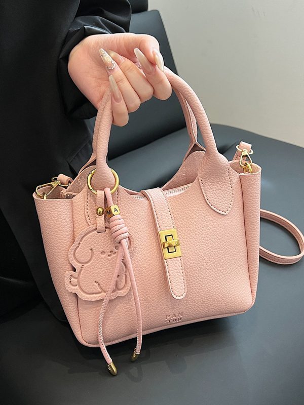 Korean-Style Minimalist Lychee Texture Handbag for Women - Versatile Small Crossbody Bucket Bag, 2025 Spring Collection