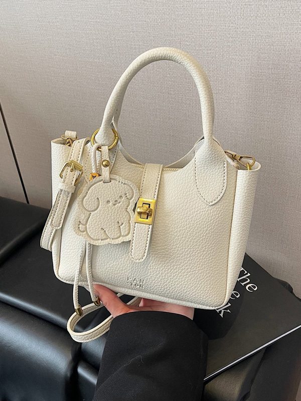 Korean-Style Minimalist Lychee Texture Handbag for Women - Versatile Small Crossbody Bucket Bag, 2025 Spring Collection