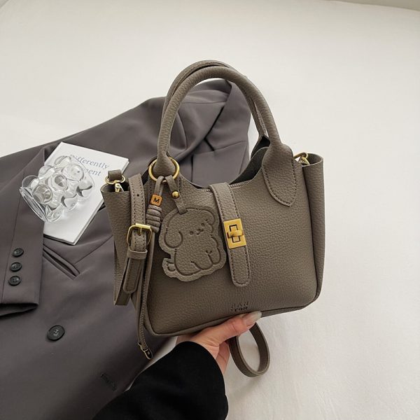 Korean-Style Minimalist Lychee Texture Handbag for Women - Versatile Small Crossbody Bucket Bag, 2025 Spring Collection
