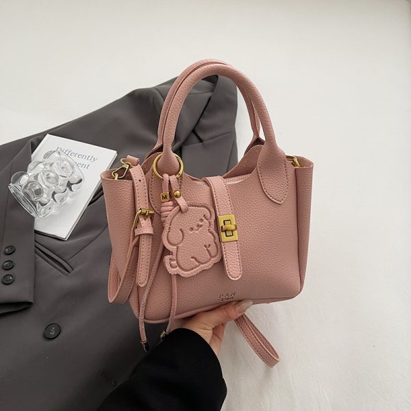 Korean-Style Minimalist Lychee Texture Handbag for Women - Versatile Small Crossbody Bucket Bag, 2025 Spring Collection
