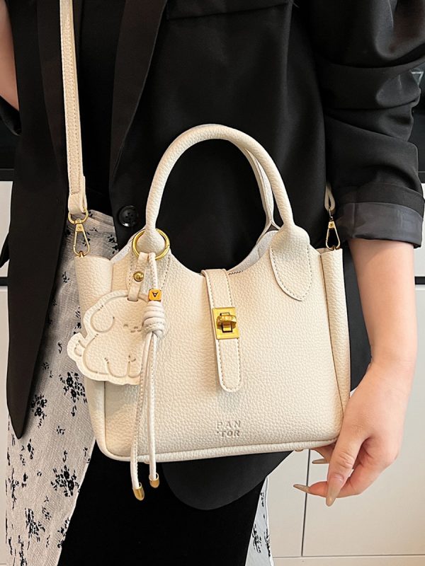 Korean-Style Minimalist Lychee Texture Handbag for Women - Versatile Small Crossbody Bucket Bag, 2025 Spring Collection