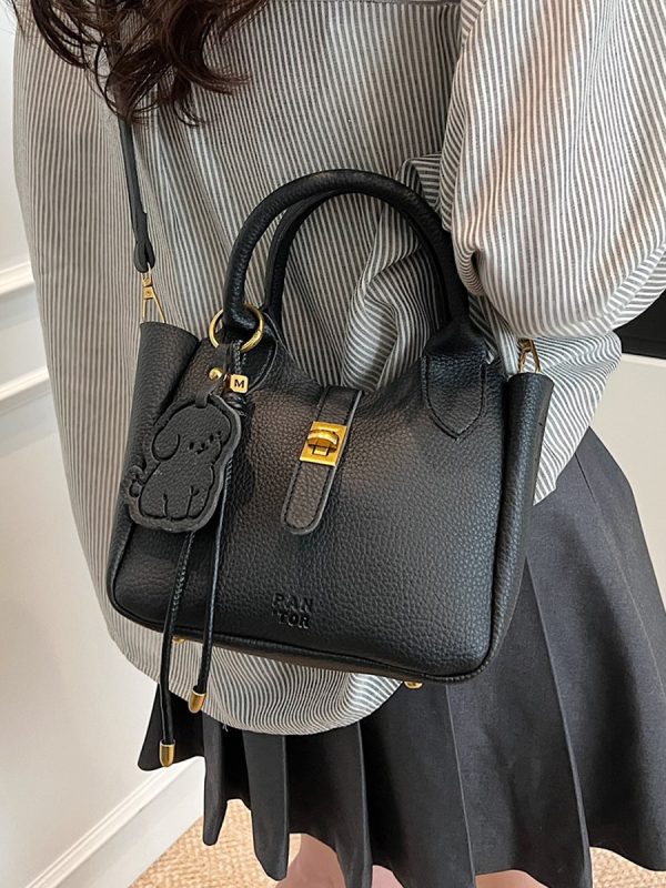 Korean-Style Minimalist Lychee Texture Handbag for Women - Versatile Small Crossbody Bucket Bag, 2025 Spring Collection