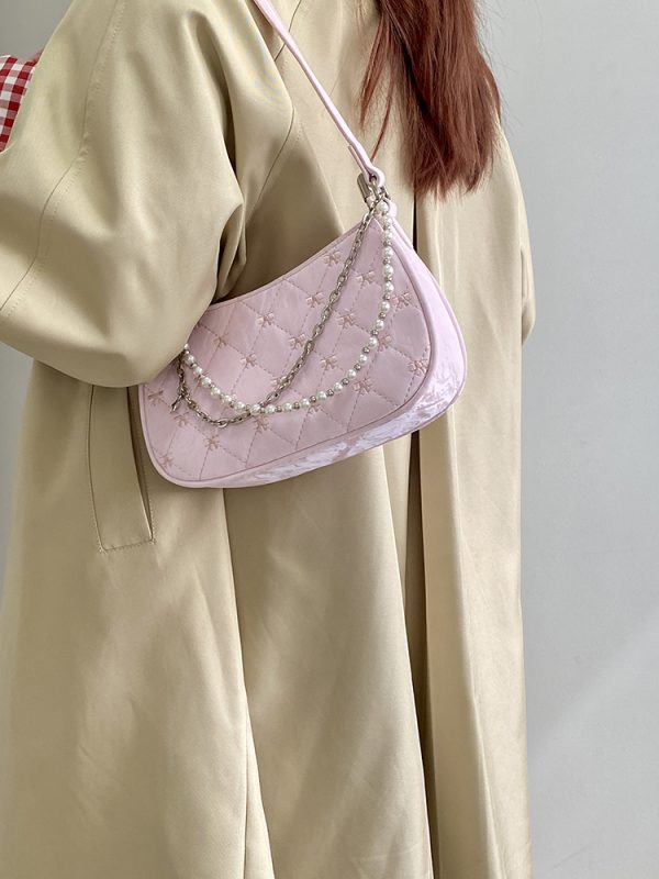 Korean-Style Pink Chain Underarm Crossbody Bag for Women - Trendy Small Shoulder Bag with Niche Design for 2025