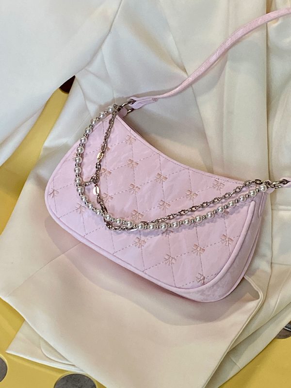 Korean-Style Pink Chain Underarm Crossbody Bag for Women - Trendy Small Shoulder Bag with Niche Design for 2025