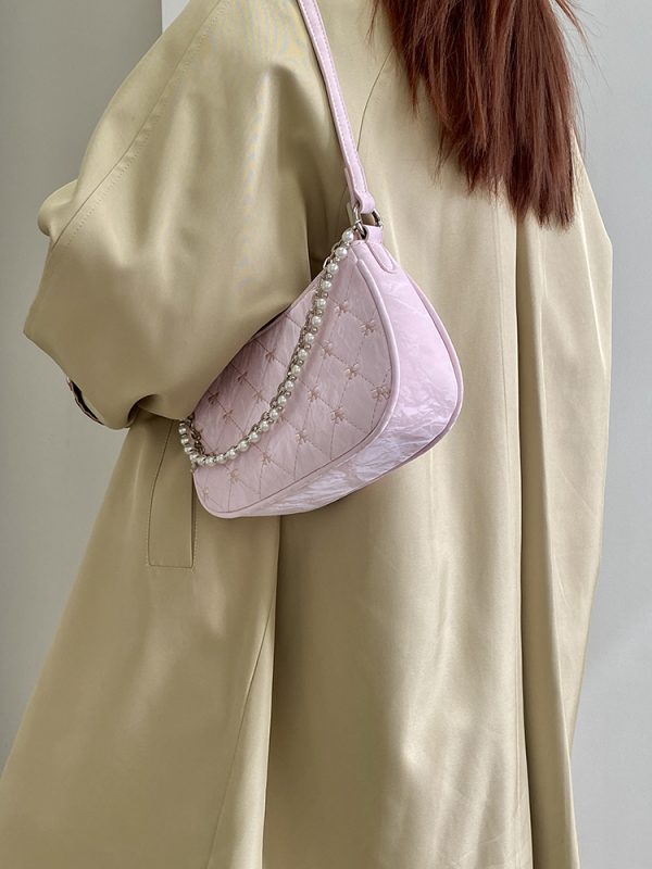 Korean-Style Pink Chain Underarm Crossbody Bag for Women - Trendy Small Shoulder Bag with Niche Design for 2025