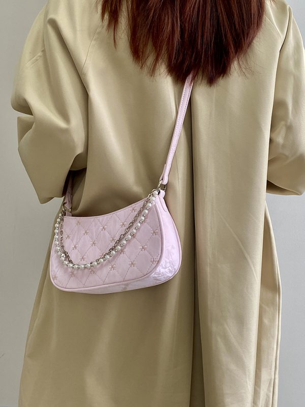 Korean-Style Pink Chain Underarm Crossbody Bag for Women - Trendy Small Shoulder Bag with Niche Design for 2025