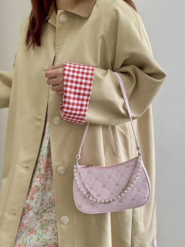 Korean-Style Pink Chain Underarm Crossbody Bag for Women - Trendy Small Shoulder Bag with Niche Design for 2025