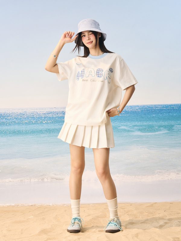Korean Style Playful Cloud Patch T-Shirt - Cool Feeling Sorona Fabric Couple Tee for Summer Fashion