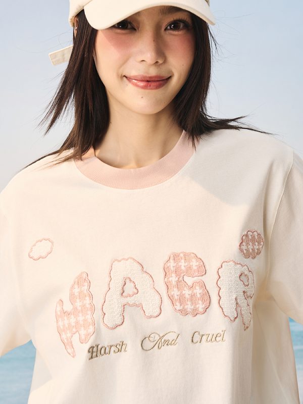 Korean Style Playful Cloud Patch T-Shirt - Cool Feeling Sorona Fabric Couple Tee for Summer Fashion