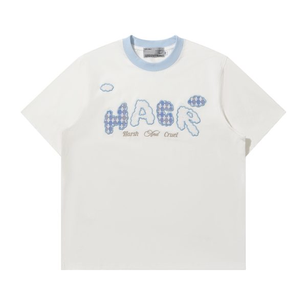 Korean Style Playful Cloud Patch T-Shirt - Cool Feeling Sorona Fabric Couple Tee for Summer Fashion