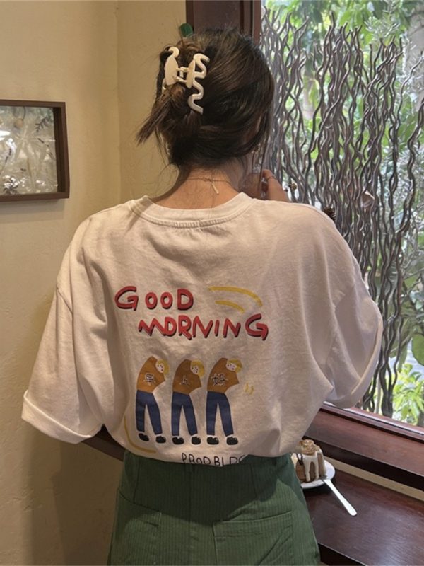 Korean Style Plus Size Loose Fit Cotton T-Shirt for Women - Summer 2025 Short Sleeve Versatile Basic Top