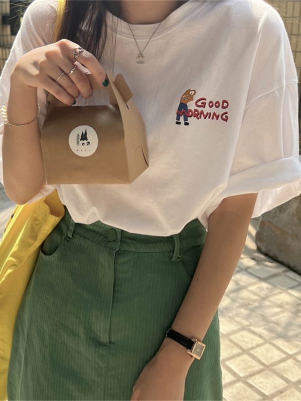 Korean Style Plus Size Loose Fit Cotton T-Shirt for Women - Summer 2025 Short Sleeve Versatile Basic Top