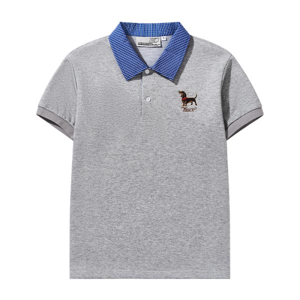 Korean-Style Retro College Plaid Collar Fake Two-Piece Color-Blocked Embroidered Polo Shirt