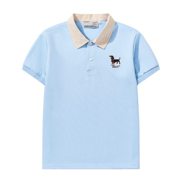 Korean-Style Retro College Plaid Collar Fake Two-Piece Color-Blocked Embroidered Polo Shirt